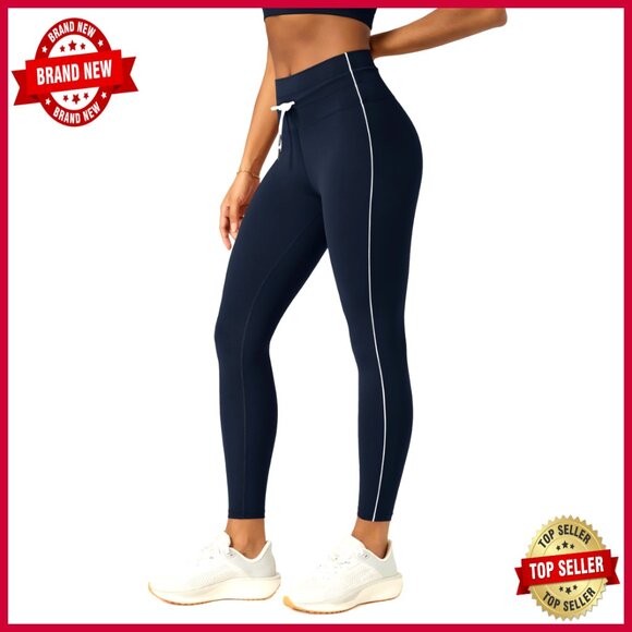 Pants - High Waist Workout Leggings with Drawstring, 25" Inseam, Pet Hair Resistant